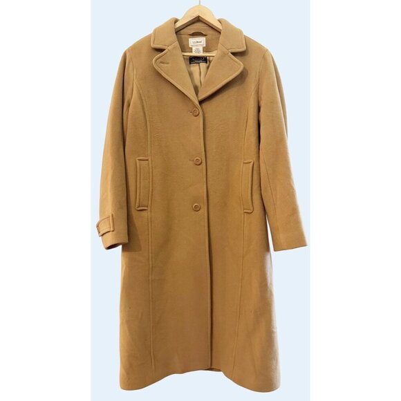 Vintage LL BEAN Bellandi Italian Tan Wool Overcoat Jacket 90s / 00s Sz M… - Picture 1 of 7